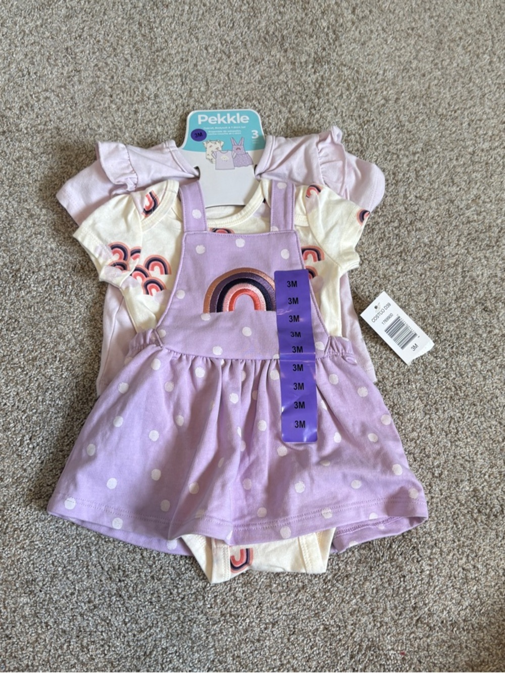 NWT Pekkle 3 Piece Matching Outfit 3 months purple rainbow